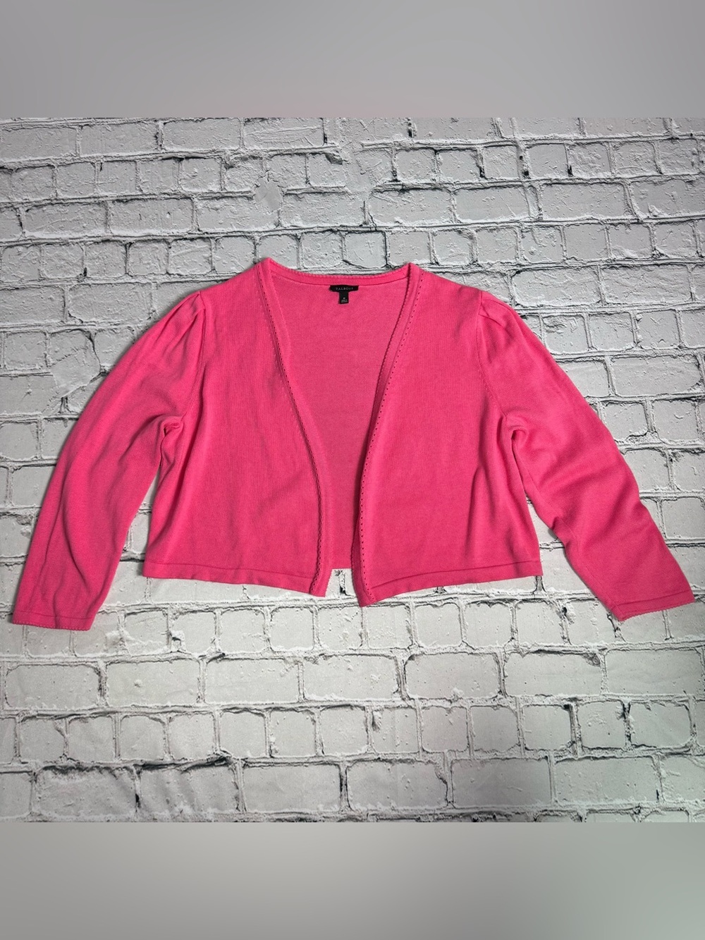 Talbots Fuchsia Bright Pink Cotton Knit Cropped Open-Front Cardigan Size M
